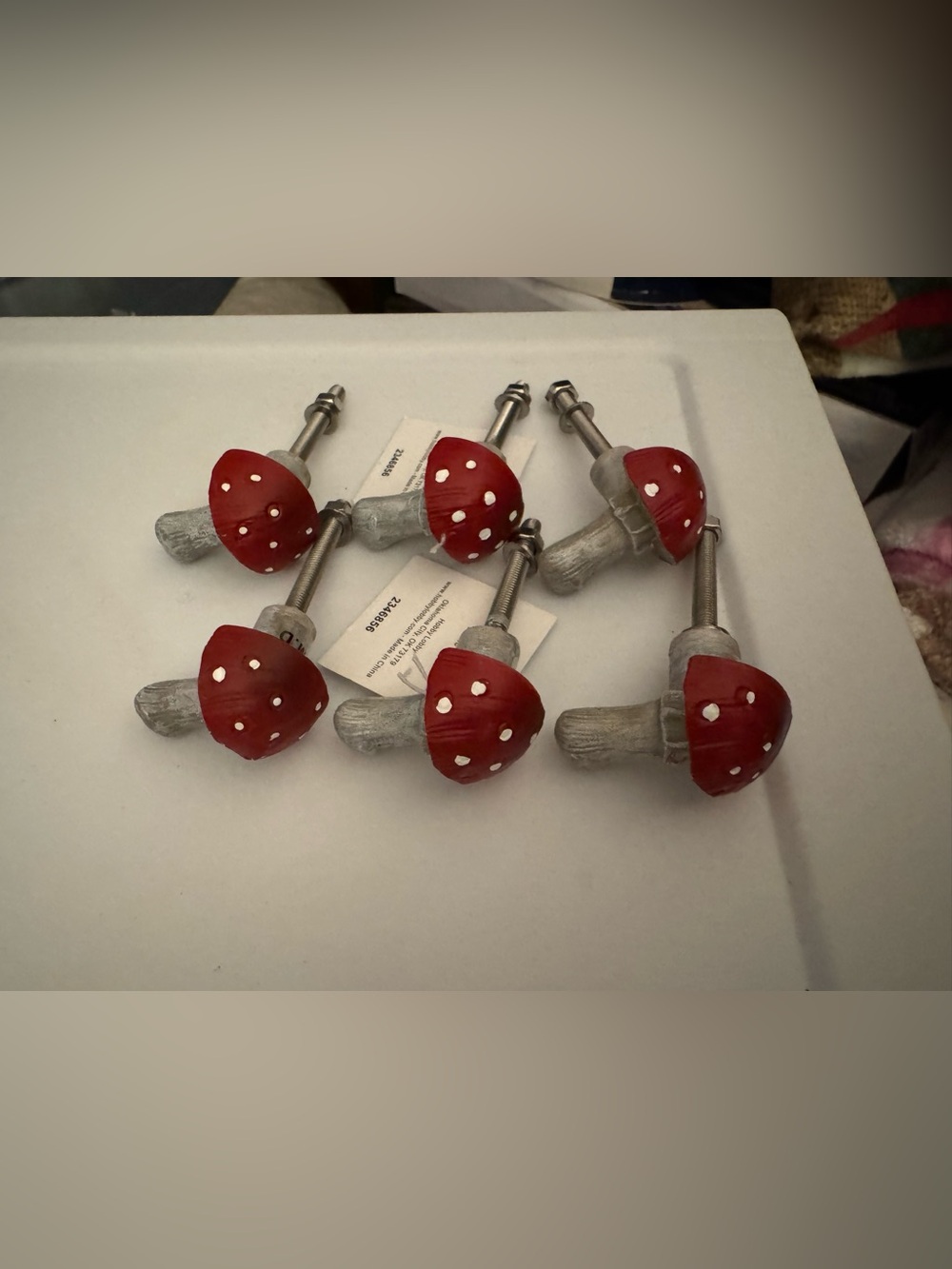 6 piece Red Mushroom Drawer Pulls - Rustic Home Accents